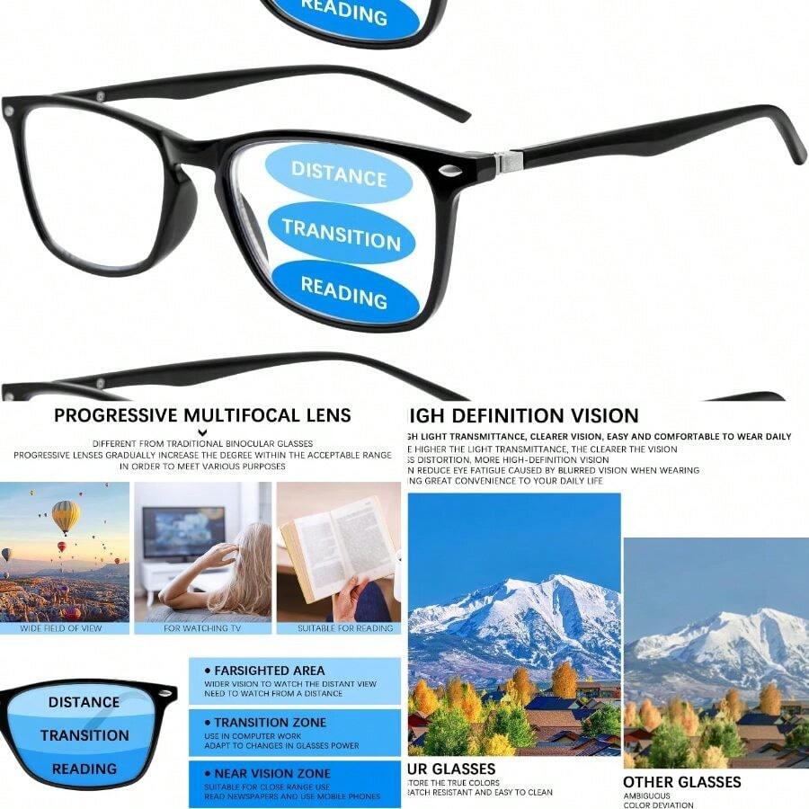 Sumkyle 3 Pack Progressive Multifocus Reading Glasses for Men Women Blue Light Blocking Spring Hinges Computer Readers - 3 Negro + 2.0 x - Ver 1