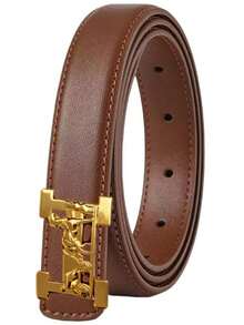 1pc Women Fashion Belt Women Luxury Designer Cowhide Belt Jeans PU Leather Belt Gold Buckle Belt Summer School Fall, Autumn, Halloween - Multicolor - View 8