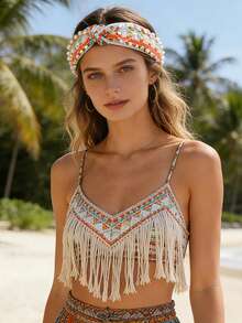 1件刺绣珍珠打结发带，适合节日和海滩穿着 - 彩色 - 查看 5