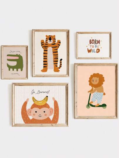 1 st canvas väggkonst - babyartiklar safari djurtryck pojkrum galleri väggdekor inramad barnrum väggkonst perfekt lämpad för lekrumsinredning barnrumsinredning, barnomsorgsrumsinredning, förskoleinredning pojkrumsinredning flickrumsinredning barnrumsinredning