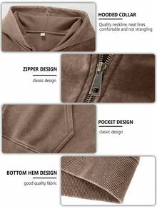 Men's Washed Cotton Cardigan Hoodie Slightly Stretch Breathable Loose Casual Hooded Jacket - 咖啡色 - 查看 6