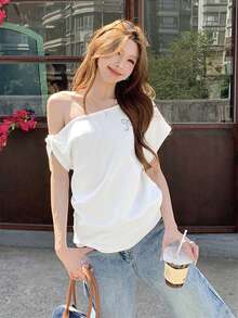 Off-Shoulder Ruched Cropped Camisole Top, Stylish Design, Slim Fit, Flattering For Summer - White - View 2