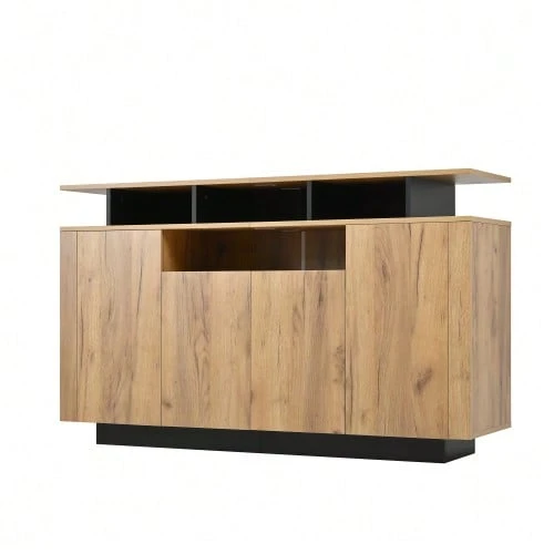 Cômoda/aparador – Com 4 portas e três compartimentos abertos – Para sala de estar, hall de entrada ou escritório – Cor natural, dimensões L140/P40/A85cm - Natural - Ver 9