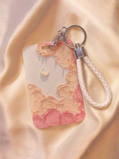 Oil Painting Flower Card Holder With Keychain -Floral Moon Oil Painting Design,Protect Your School And Office Cards With Styl,With Slide Cover And Card Lanyard ,Durable Plastic Protective Sleeve For Student Id, Meal Cards, Public Transit & Subway Access Control,Hard Card Cover,Work ID Protection Cover