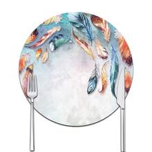 双面防滑PU隔热垫桌垫耐热餐垫饮料杯垫厨房餐具沥水垫可水洗桌面垫适用于节日用餐和厨房餐桌羽毛图案 - 白色 - 查看 29