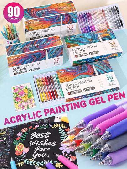 Acrylic Painting Pen Set With Retractable Design, Glass Water Cup, 6/36/54/72/90 Color Marker Pens, High-Precision 0.7mm Stainless Steel Nib, Smooth Ink Flow, Portable Retractable Design, High Cost-Performance Large Capacity Single Card Combination, Suitable For Artistic Painting, Anime, Comics, Glass, Paper, Wood, Cups And Multi-Material Painting With Strong 3D Effect