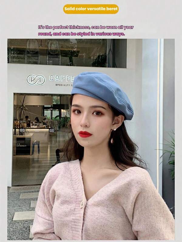 1pc French Retro Octagonal Beret Hat For Women, Casual Versatile Soft Autumn/Winter, Small Face Flattering, Painter Cap Style