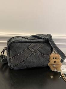 Fashionable Casual Denim Square Bag, Versatile Shoulder Bag, Unique Minimalist Crossbody Bag, Handbag, Easter - Black - View 1