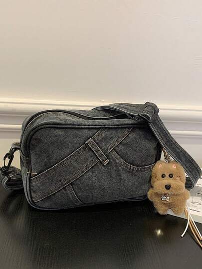 Bolso cuadrado de mezclilla casual y de moda, bolso de hombro versátil, bolso cruzado minimalista único, bolso de mano