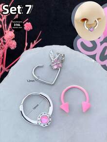 Bộ 3 khuyên mũi kiểu Y2K 16G hình bướm, trái tim, mặt trăng, sao, khuyên môi, chất liệu thép không gỉ, phù hợp cho xỏ mũi, dái tai, sụn tai, thích hợp cho tiệc tùng, ngày Valentine và đeo hàng ngày. - Hồng - Xem 9