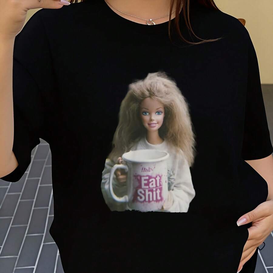 Funny Distressed Doll Face Meme T Shirt  100% cotton 1PC 180g - Negro - Ver 1