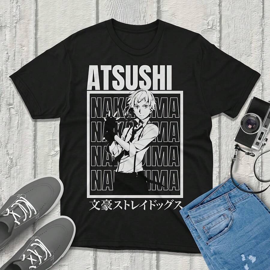 Camiseta de Atsushi Bungou Stray Dogs, ropa de calle vintage de anime, ropa de primera calidad con tus personajes favoritos, perfecta para fanáticos del anime. - Negro - Ver 1