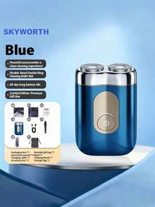 SKYWORTH 400mAh可充电电动剃须刀，IPX7级防水，干湿两用，全身可水洗，2个不锈钢刀片，一键启动，银色、黑色和蓝色可选，适合淋浴时使用，最大限度减少皮肤刺激。 - 彩色 - 查看 15