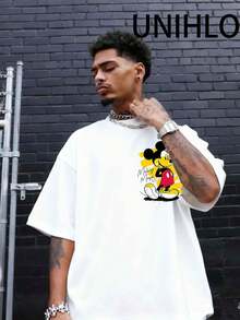 Disney UNIHLO Mickey  Print  Summer Casual Versatile Pure Cotton T-Shirt Suitable For Any Place - White - View 3