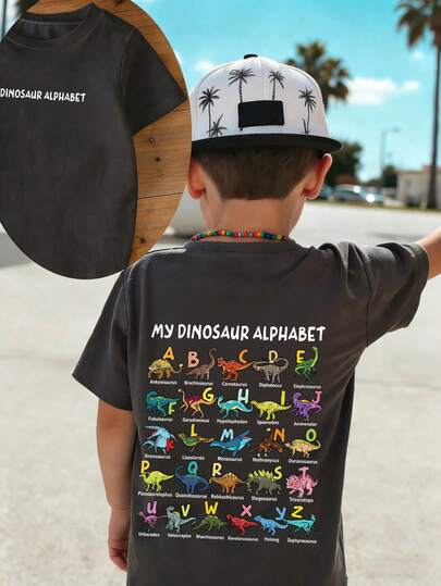 Camiseta de cuello redondo de manga corta con estampado gráfico informal para niño, top de verano