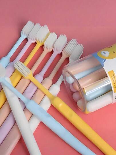 10/20支装柔软宽头纳米刷毛牙刷，男女通用，一次性家用牙刷，盒装旅行牙刷，桶装散装牙刷，多色混合牙刷，盒装便携牙刷，浅色家用牙刷，经济实惠的家庭装