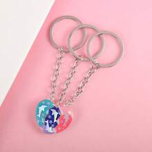3Pcs/ Set Heart-Shaped Dolphin Sequin Stitching Best Friend Bestie Key Chain For Men Fashion Friendship Gifts - Silver - View 2