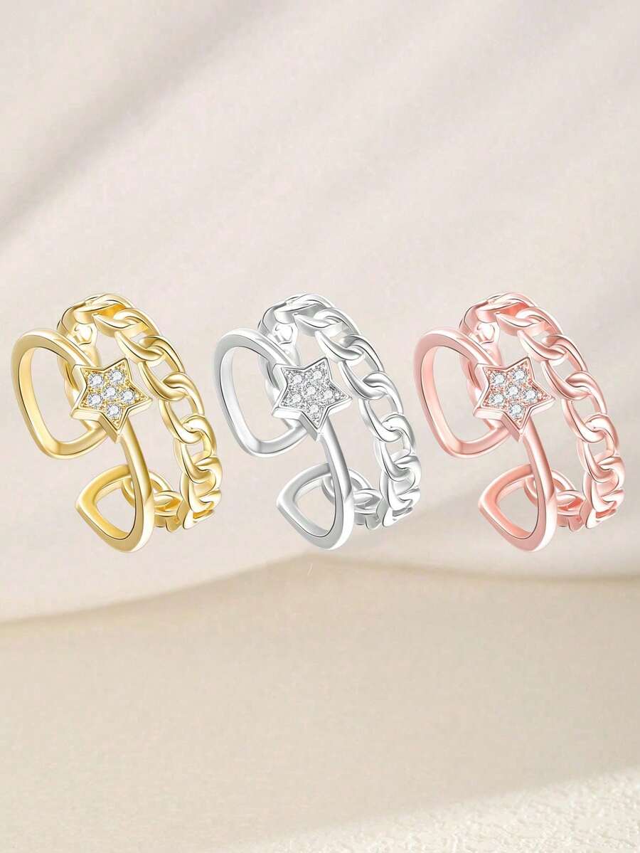 1 chiếc/3 chiếc/bộ nhẫn trang trí hình ngôi sao năm cánh bằng đồng khảm đá Zirconia, phụ kiện trang trí tiệc, quà tặng cho gia đình và bạn bè, phụ kiện trang sức. - Nhiều màu - Xem 1