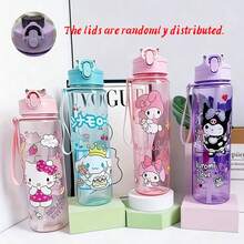 SANRIO 1个27盎司可爱卡通运动水壶，防漏翻盖带吸管，弹出式壶盖，通勤、健身、跑步、户外活动的理想之选，送给她的绝佳生日礼物 - 無色 - 查看 12