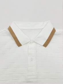 GOLDREDY Men's Summer New Loose Elegant Textured Pattern Polo Shirt And Contrast Color Shorts 2 Pieces Set, Suitable For Multiple Occasions - Khaki - View 6