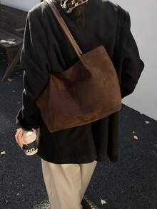New Fashionable Casual Chic Spacious Tote Bag, Lightweight And Versatile Shoulder Bag - Coffee - View 2