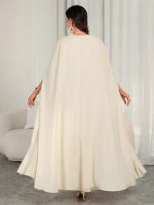 This Elegant 2 Pieces Set (Bat-Wing Jacket + Lace-Trim Dress) Is Designed Specifically For Middle Eastern New Year Celebrations, Festivals And Holiday Parties, Combining Sophistication And Festive Charm. - Apricot - View 4