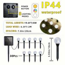 TTDHWW 30-Piece Outdoor Solar Light, Crystal Ball String Light, 19 Ft/6 M IP44 Lawn Light Strip With 8 Lighting Modes And Light-Sensitive Switch, Suitable For Garden, Patio, Path And Landscape Lighting. - 30LED - 查看 7