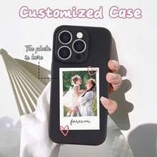 Customized Photo Phone Case, Featuring Small Heart Design, Made Of Shock-Resistant TPU Material, Compatible With IPhone 17, 16, 15, 14, 13, 12, 11 Pro Max, 17 Air, 17 Pro Max, A16, Galaxy S25 Ultra, Honor, . Personalize With Couple, Family And Life Photos For Occasions Like Ramadan, Mother's Day, Father's Day, Birthday, Anniversary, Easter, Etc. - Black - View 1