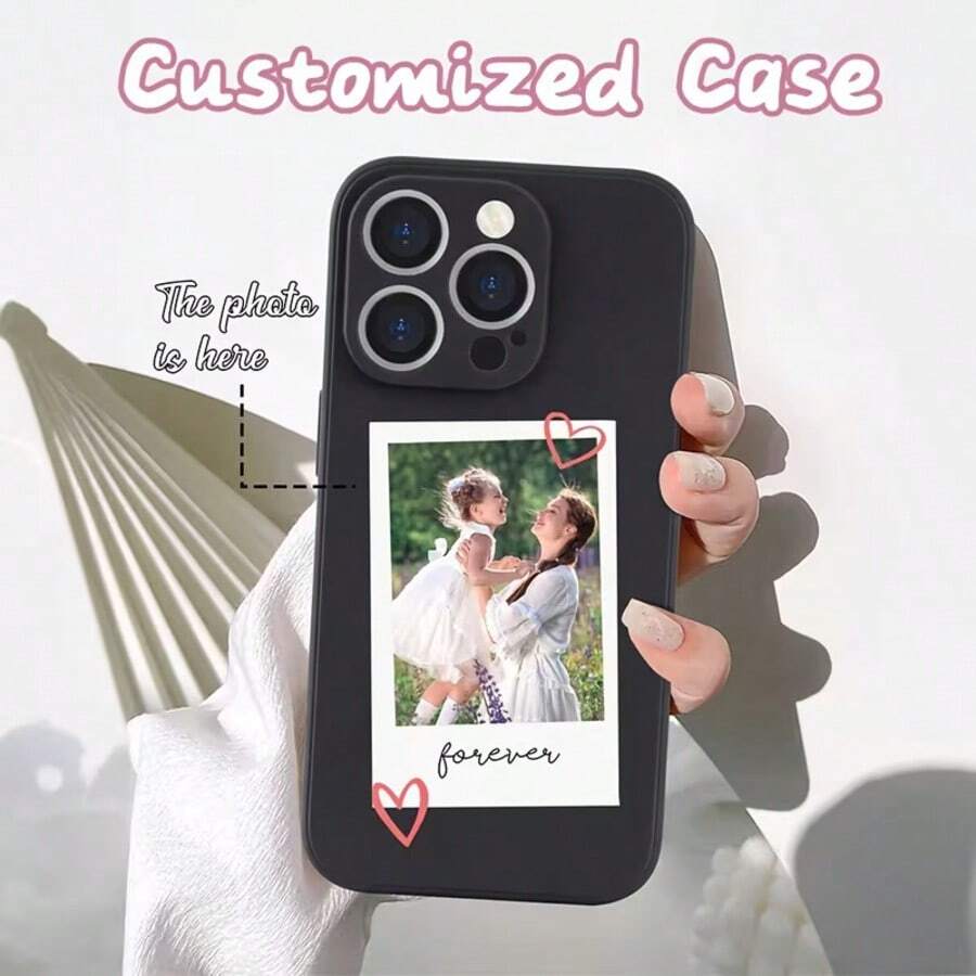 Customized Photo Phone Case, Featuring Small Heart Design, Made Of Shock-Resistant TPU Material, Compatible With IPhone 17, 16, 15, 14, 13, 12, 11 Pro Max, 17 Air, 17 Pro Max, A16, Galaxy S25 Ultra, Honor, . Personalize With Couple, Family And Life Photos For Occasions Like Ramadan, Mother's Day, Father's Day, Birthday, Anniversary, Easter, Etc. - Black - View 1