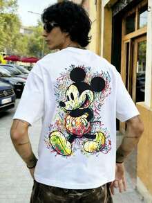 Disney Printed T-Shirt,Men's Disney Mickey Graffiti Pattern T-Shirt, Unisex,High-Quality Pure Cotton T-Shirt,Suitable For All Seasons, Comfortable And Breathable| Exquisite Design | The Best Choice For Giving Gifts - trắng - Xem 2