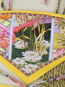 新款波西米亚风黄色碎花系带比基尼，休闲性感优雅泳衣，饰以鲜艳的碎花图案和撞色滚边，适合海滩、度假、派对等场合。 - 彩色 - 查看 4