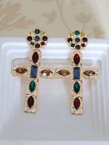 1 Pair Fashionable Gold Cross Earrings + Casual Acrylic Earrings For Women, Suitable For Daily Wear - Multicolor - View 4