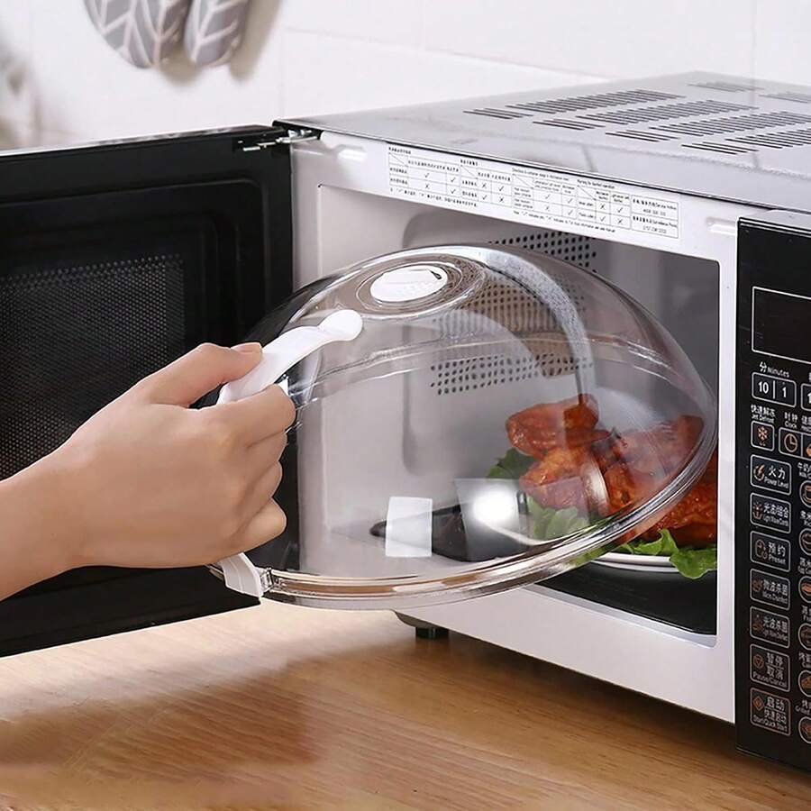 Microwave Splatter Cover For Food,Clear Microwave Splash Guard Cooker Lid With Handle,Dish Bowl Plate Serving Cover Home Kitchen Essential,,Saft Plastic - trắng - Xem 1