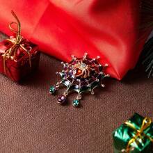 Vintage Enamel Spider Rhinestone Brooch, Women's Fashionable Luxury Jewelry, Set With Sparkling Rhinestones And Enamel Details, Suitable For Weddings And Formal Occasions, Perfect Holiday Gift - 紫色 - 查看 5