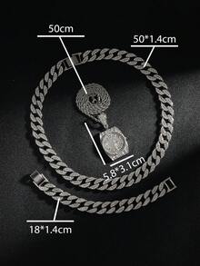 合金满钻月牙形时尚嘻哈项链街头酷炫配饰，生日派对礼物 - 銀色 - 查看 5