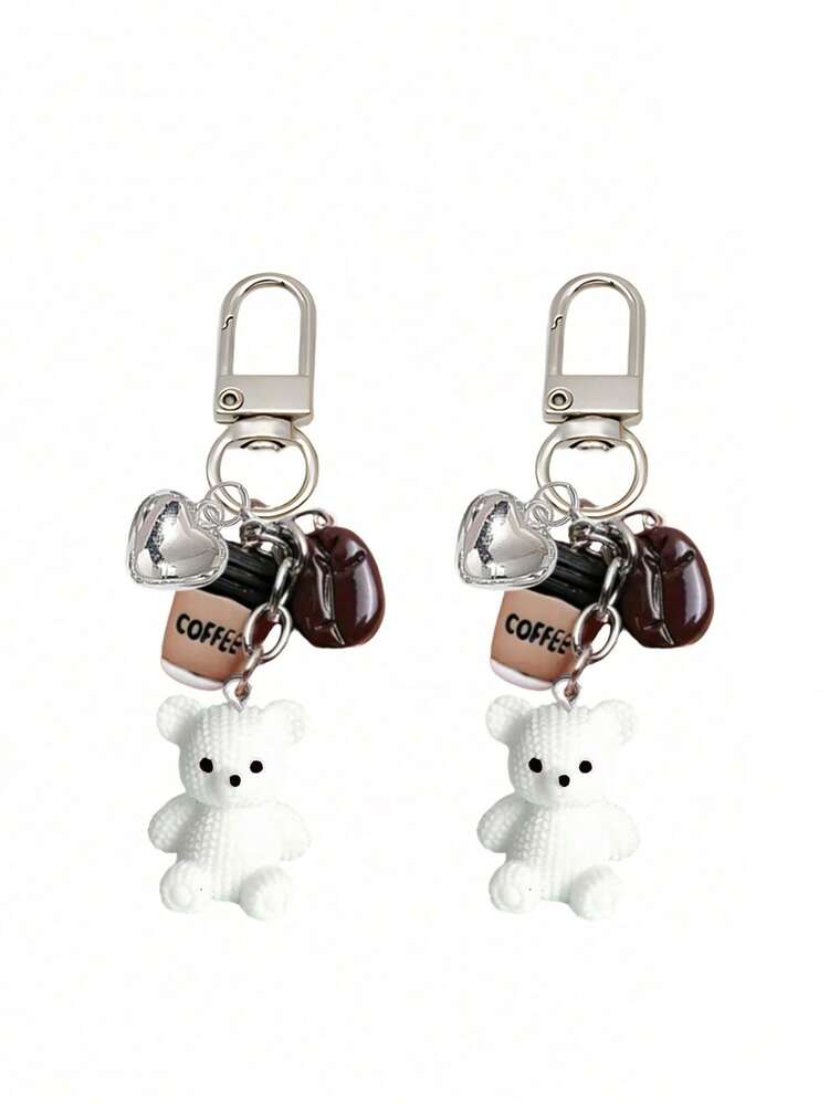 1pc Coffee Teddy Bear Keychain Pendant, Cute And Unique Bag Accessory! This Pendant Includes A Knitted Teddy Bear, A Mini Coffee Cup, A Coffee Bean, And A Shiny Heart-Shaped Charm, Made Of Mini Resin Material, A Fashionable Women's Accessory, Can Be Used As A Home Key Chain, Bag Decoration, Earphone Pendant, Or Phone Case Charm. - Multicolor - View 20