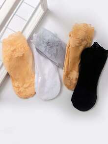 Calcetines de barco transpirables y elásticos de hoja delgada para mujer, calcetines invisibles de encaje transparente y delgado para mujer - Multicolor - Ver 8