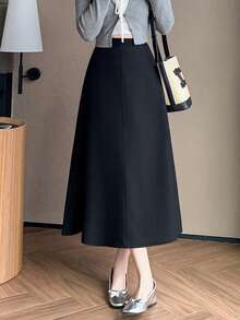 1pc Women's High Waist A-Line Skirt, Flattering Flared Design, Versatile Suit Skirt - Black - View 1