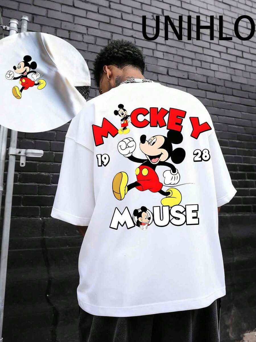 Disney Camiseta de algodón puro de verano casual y versátil con estampado de Mickey, adecuada para cualquier lugar - Blanco - Ver 1