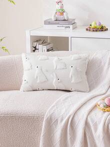 1 pieza Funda de almohada de conejo de Pascua blanco, funda de cojín con bordado de conejo esponjoso de estilo rústico adecuada para sala de estar, comedor, sofá, cama - Blanco - Ver 15