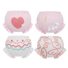 Bộ 4 chiếc quần lót cho bé gái, họa tiết trái tim, viền bèo nhún, 100% cotton, mềm mại, thoáng khí. - Nhiều màu - Xem 12