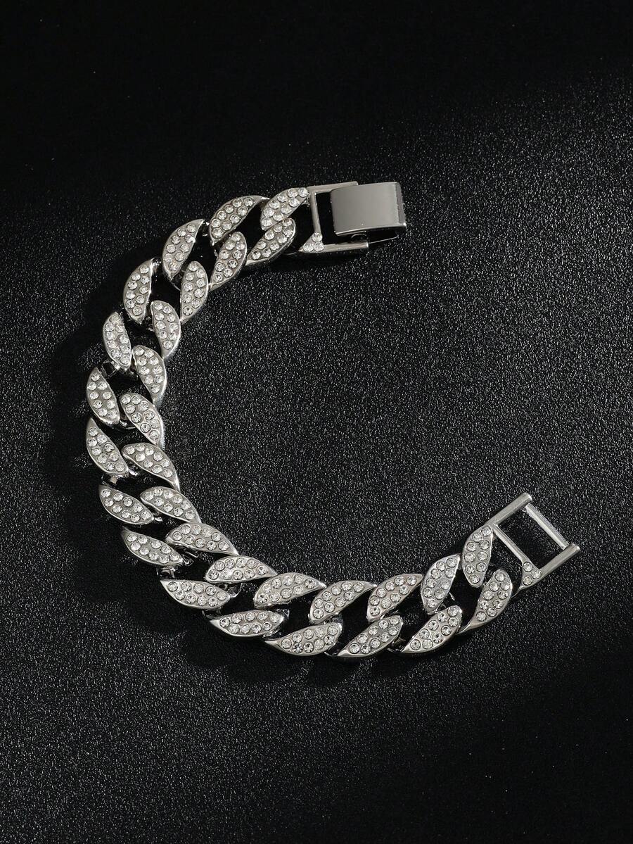 合金满钻月牙形时尚嘻哈项链街头酷炫配饰，生日派对礼物 - 銀色 - 查看 1