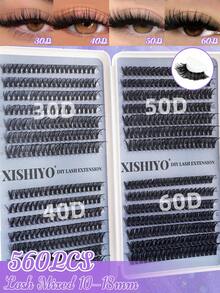 560pcs DIY Eyelash Extension Kit, Includes Adhesive, Sealant, Eyelash Glue Remover, Tweezers, Eyebrow Brush, 30D+40D+50D+60D/50D+60D+80D+100D Thick Single Cluster False Eyelashes, Long Soft Faux Mink Lashes, Suitable For Cat Eye Makeup, Beauty Parties And Travel - Multicolor - View 7