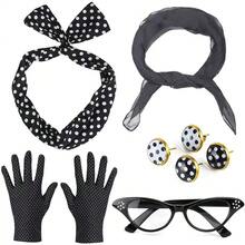 Conjunto de accesorios de disfraz vintage de los años 50 para fiestas festivas y cosplay: pendientes a lunares, diadema, gafas, pañuelo - perfecto para fiestas y eventos con temática retro - Traje multicolor - Ver 14
