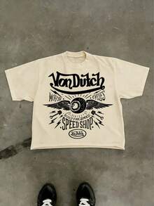 [Cotton T-Shirt] Tween Boy Cotten Clothes,Y2K-Inspired Letter Print T-Shirt - Casual Crew Neck, Short Sleeve, Machine Washable - Perfect For Spring/Summer/Fall,Fashion, Streetwear, Unisex, Men, Women - 杏色 - 查看 2