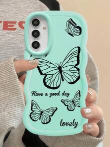 1pc Camera Hole Full Protection; Wavy Texture Comfortable Grip; Matte Anti-Slip Anti-Dirt; Cute Butterfly Pattern; Soft Case Material Compatible With IPhone 7/8/X/XR/XS Max/11/12/13/14/15/16/17 Pro Max, A14/A15/A16/A17/A04/A05/A06/A07/A54/A55/A56/A34/A35A/36/S25/S25Plus/S25Ultra, A54, Moto G13/14/15 Soft Full Coverage Phone Case - Wavy Green - View 4