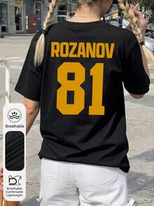 女士 Lozanov 81 号图案圆领短袖休闲夏季上衣，适合搭配 T 恤，是送给运动迷和冰球爱好者的绝佳礼物，波士顿黑色 T 恤 - 黑色 - 查看 4