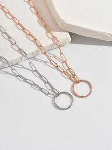 1pc Stainless Steel Circle Pendant Necklace, Minimalist Elegant Versatile Pendant Necklace For Commuting - Necklace - View 9