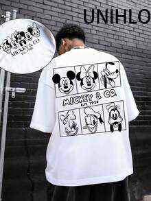 Disney UNIHLO Street Life Men's Casual Loose  Valentine's Day Love  Cartoon  Print Short Sleeve T-ShirtSummer - 白色 - 查看 1