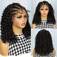 13x4蕾丝编织蓬松卷曲波波头假发鱼骨辫真人发，适合，透明蕾丝巴西原生发 - Natural Black - 查看 2